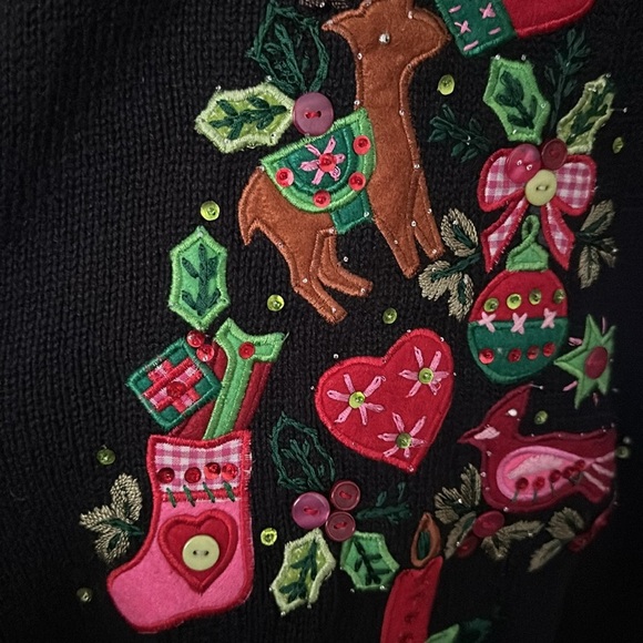 QUACKER FACTORY Vintage Christmas Sweater Light Up Embroidered Holiday Medium - Picture 12 of 17